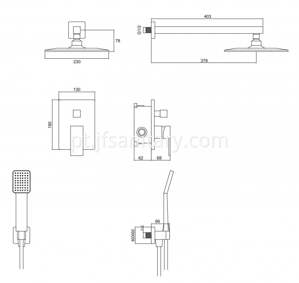 Size Of Square Recessed Rainfall Shower With Hand Set